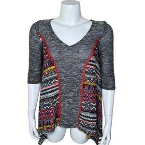 Poeme by Citron Sharkbite Hem Top Tunic S Gray Multicolor